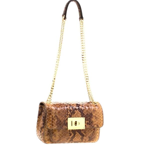 Michael Kors Python Embossed Patent Leather Shoulder Bag - Picture 7 of 16
